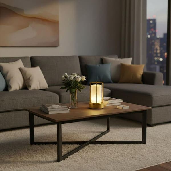 BETTERBEAM Nomad 6.8 in. Gold Contemporary Rechargeable LED Table Lamp with Metal Frame