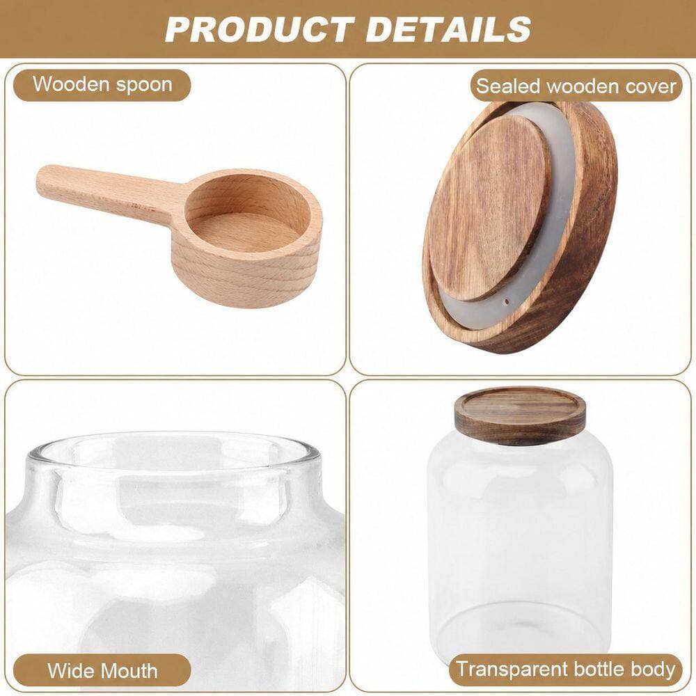 KHKFY 74 oz. Glass Bath Salt Storage Jar with Wooden Lid and Scoop, Airtight Bathroom Organizer Container Jar (3)