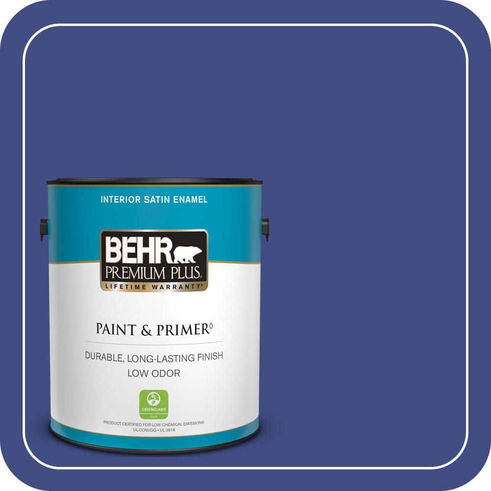 BEHR PREMIUM PLUS 1 gal. #MQ5-48 Boudoir Blue Satin Enamel Low Odor Interior Paint & Primer
