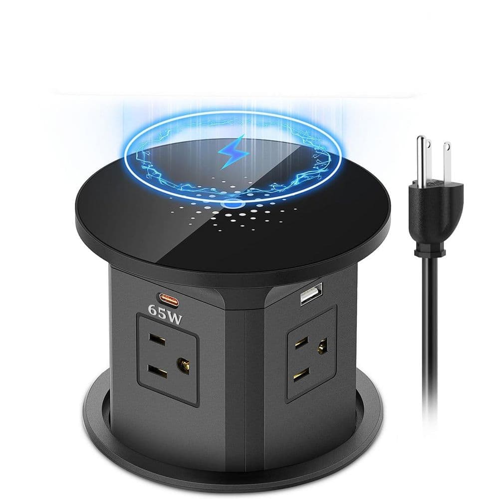 OBJLGEV 6 ft. 4-Outlet 2 USB-A Ports 2 USB-C Ports Surge Protector with 10-Watt Wireless Charging Pop Up Power Strip Black (1)