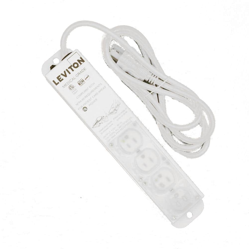 Leviton 15 Amp Medical Grade 4-Outlet Power Strip with Protection, Locking Covers and 15 ft. Cord, White (1-pack) 5304M-1S5 (2)