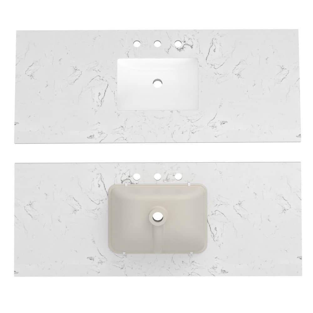 YASINU 54 in. W x 22 in. D Engineered Stone Rectangular Single Sink Bathroom Vanity Top in Vein White (3)