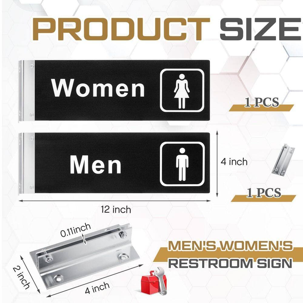 LAIFUCAM 2-Piece Acrylic Black Double Sided Restroom Door Signs for Indoor or Outdoor Business Bathroom Easy Installation (3)
