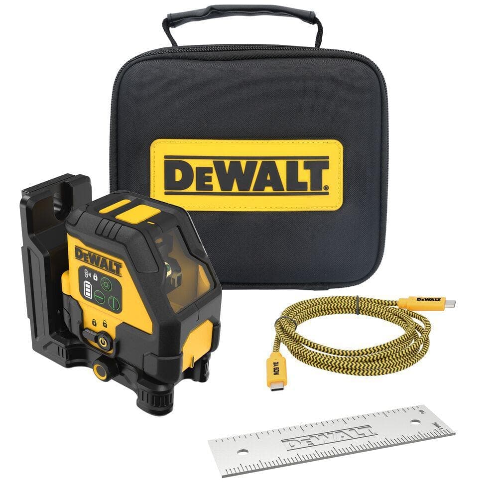 DEWALT 330 ft. Green Self-Leveling Cross-Line Laser Level with USB-C Charging Cable, Mounting Plate and Storage Case (1)