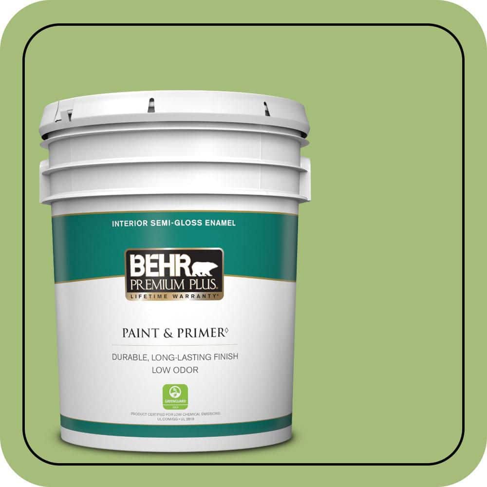 BEHR PREMIUM PLUS 5 gal. #P370-5 Lazy Caterpillar Semi-Gloss Enamel Low Odor Interior Paint & Primer