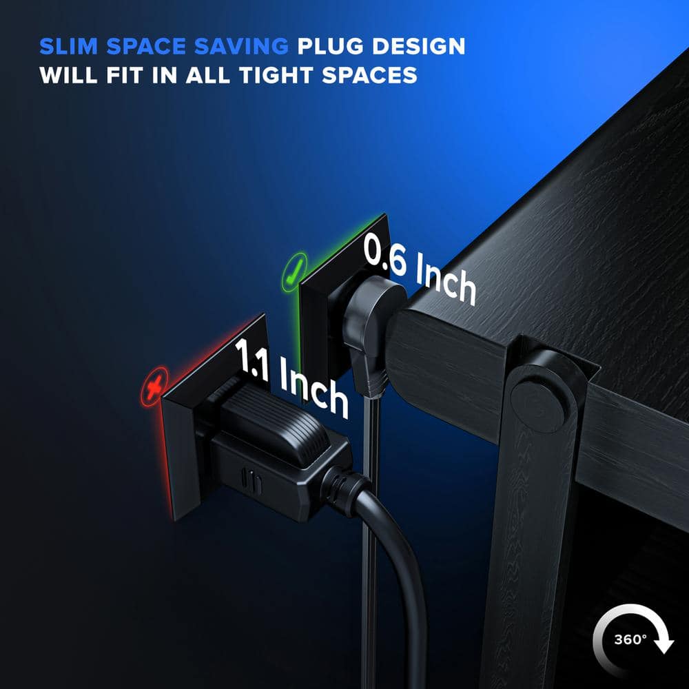 MAXIMM 50 ft. 16/3 Light Duty Indoor Extension Cord with 360° Rotating Flat Plug 3-Outlet, 13Amps, Black (2)
