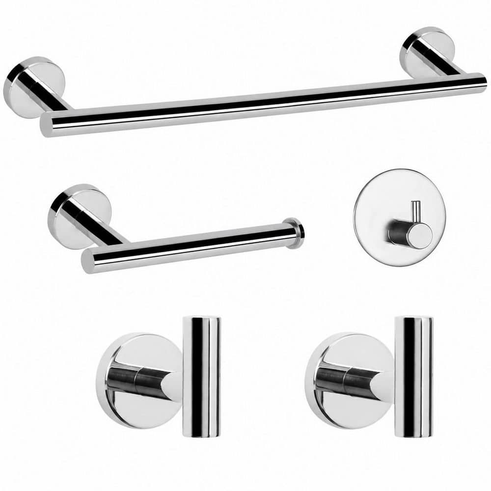 Wudkey 5-Piece Bathroom Hardware Set with Towel Bar, Toilet Paper Holder & Multifunctional Hooks in Chrome Finish (1)