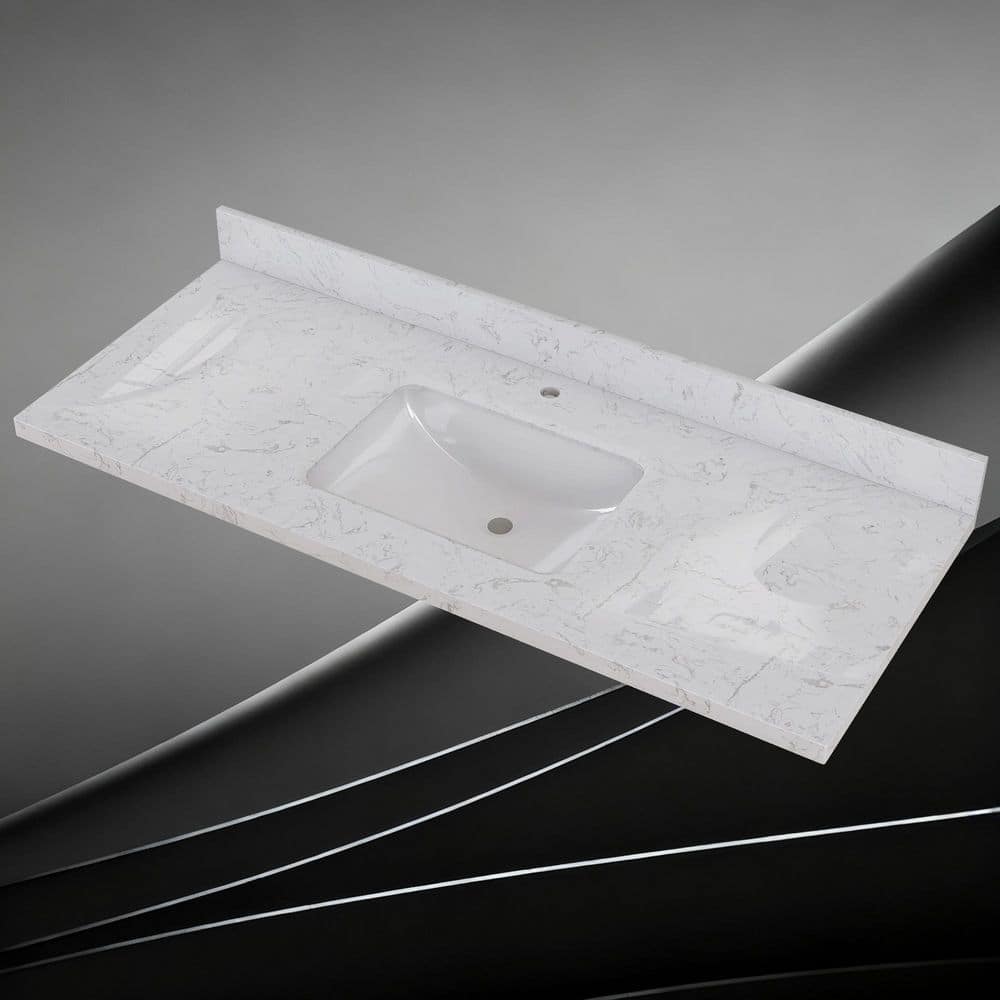 Getpro 54 in. W x 22 in. D Engineered Stone Rectangular Single Sink Vanity Top in Carrara White With 4 in. H Backsplash