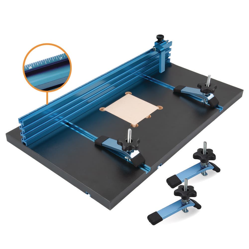 ‎POWERTEC 14 in. x 24 in. Drill Press Table with Complete Aluminum Multi T-Track Fence System Professional Woodworking