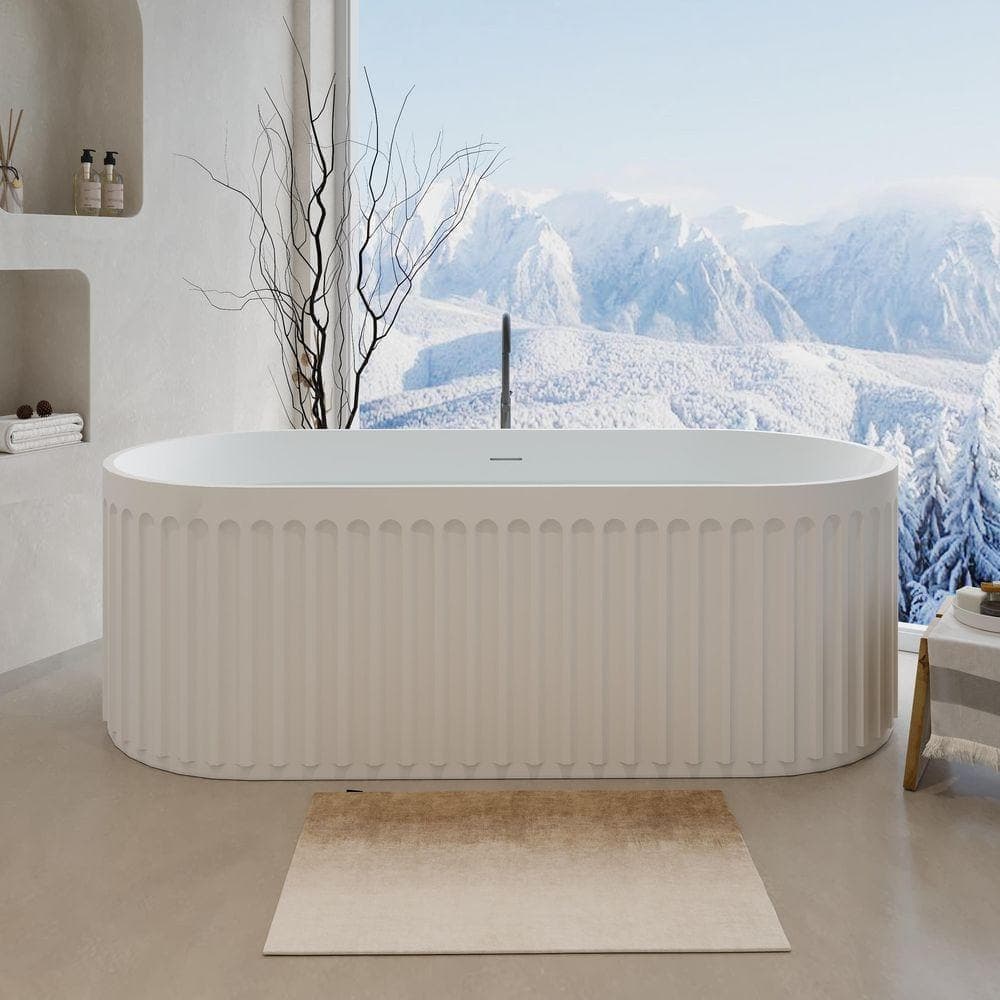 Aionor 67 in. x 29.5 in. Freestanding Solid Surface Resin Stone Soaking Bathtub with Drain and Overflow in Matte White (1)
