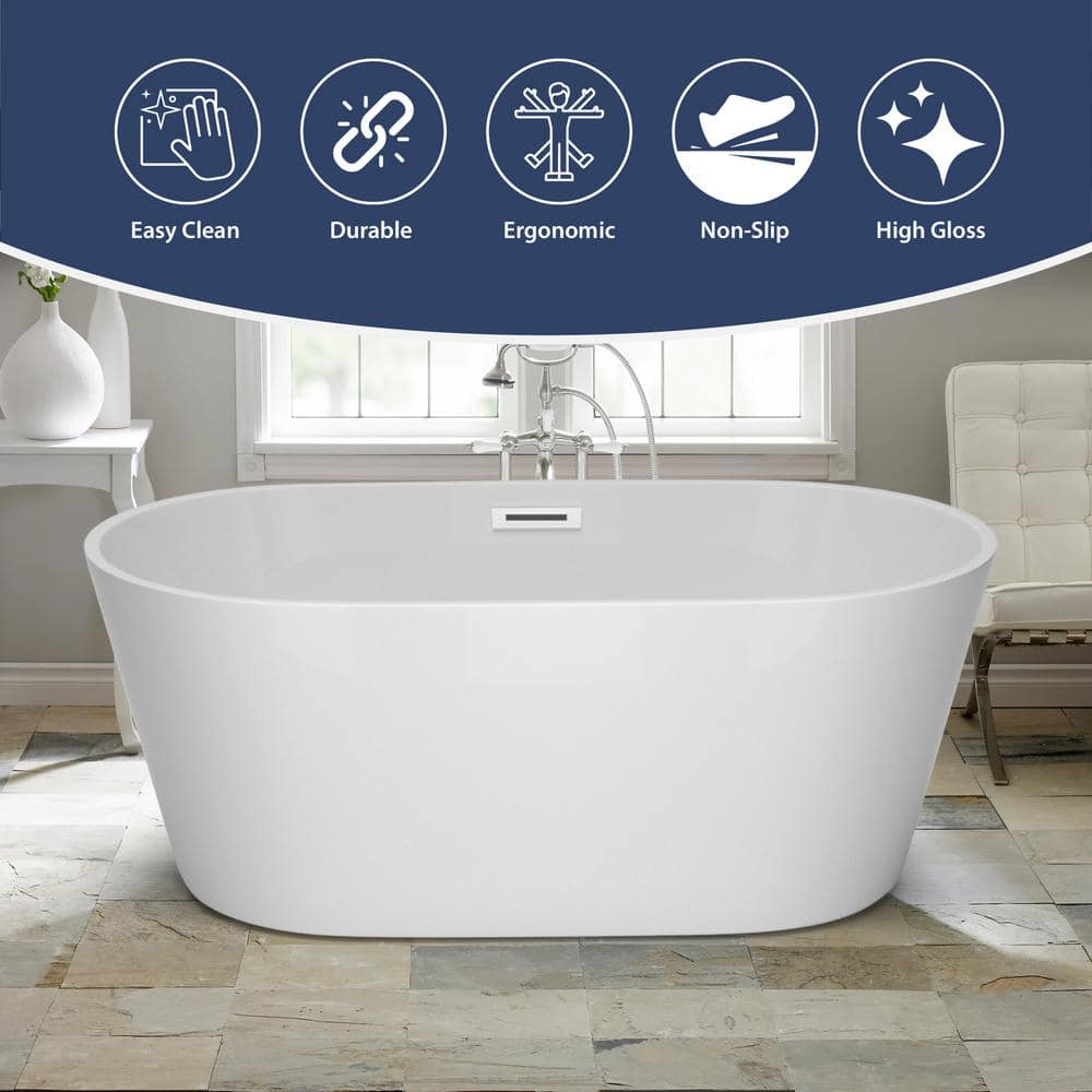 FORCLOVER 29 in. Acrylic Flatbottom Alcove Freestanding Soaking Bathtub (3)