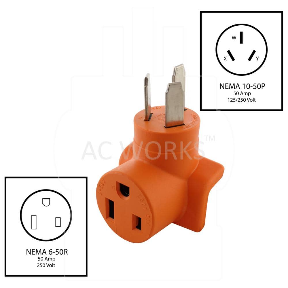 AC WORKS 50 Amp Welder Outlet 10-50 Plug to 50 Amp 6-50 Welder Adapter (2)