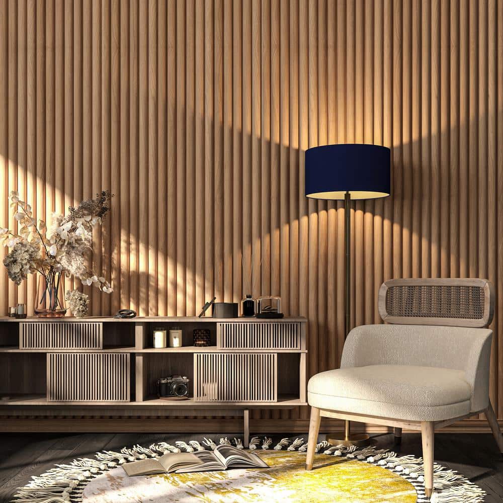 Ejoy 94.5 in. x 6 in x 0.8 in. 5 Grid Semi Circle Wood Wall Siding Board (Set of 3-Piece) (3)
