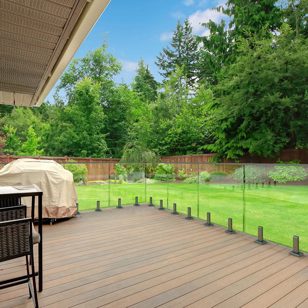 PEAK MountainView 1 in H x 96 in. W Glass Deck Railing Brushed Stainless Steel Top Rail (3)