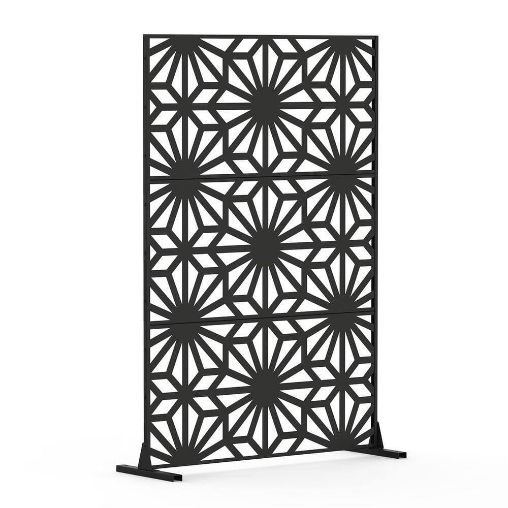 Unbranded 4 ft. x 6 ft. Black Galvanized Steel Sun Flower Privacy Screens, Decorative Privacy Screen and Panels for Balcony Patio (1)