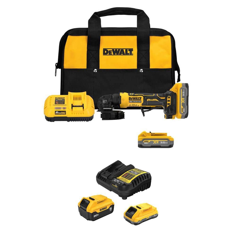 DEWALT ATOMIC 20V MAX Lithium-Ion Cordless 4 in. Angle Grinder Kit with 5 Ah, 4 Ah and (2) XR 3.5 Ah Batteries and (2) Chargers (1)
