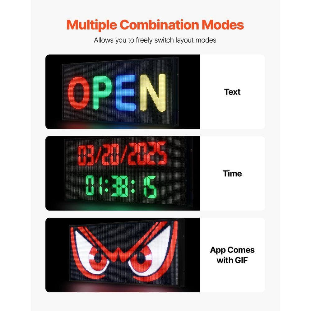 SKYSHALO Programmable LED Sign, P6 Full Color Digital Scrolling Panel, DIY Custom Text Pattern GIF Display Board, 40 x 18 in. (2)