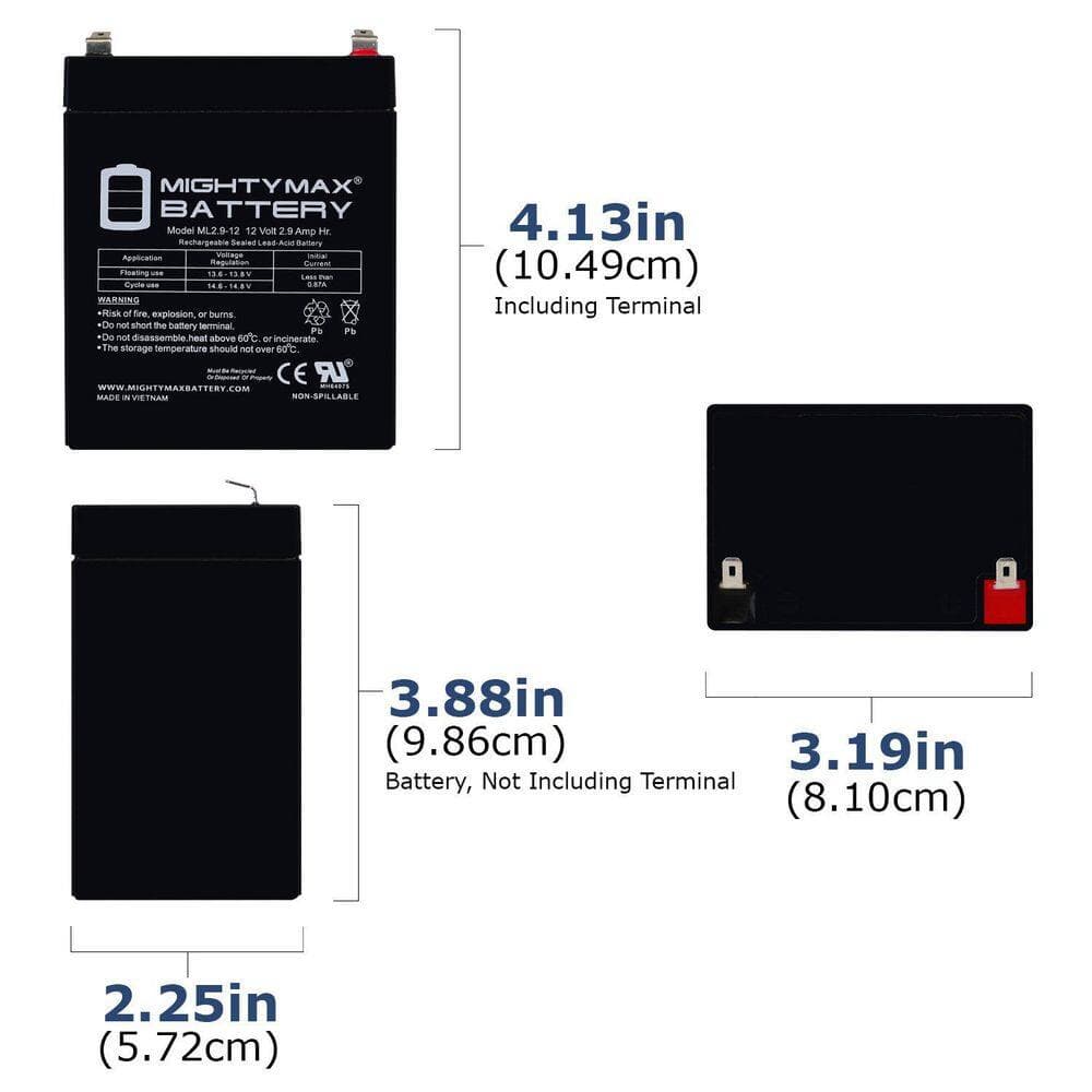 Mighty Max Batteries 12-Volt 2.9 Ah SLA Rechargeable Battery Deep Cycle Medical Equipment Replacement for Hoyer BAJ100001011 4-Pack (2)