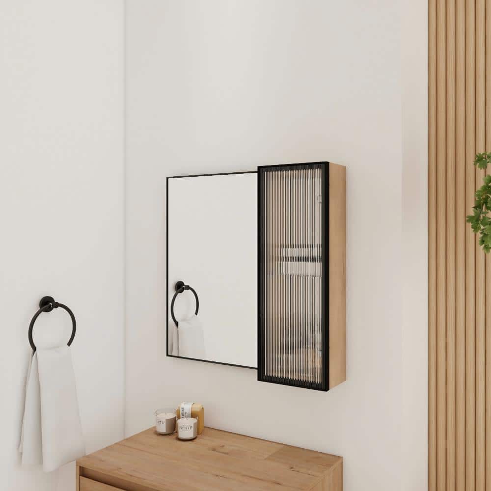 Unbranded Oak 10 in. Plywood Wall Mounted Storage Cabinet with Acrylic Door, Bathroom Storage Cabinet with Adjustable Glass Shelf (2)
