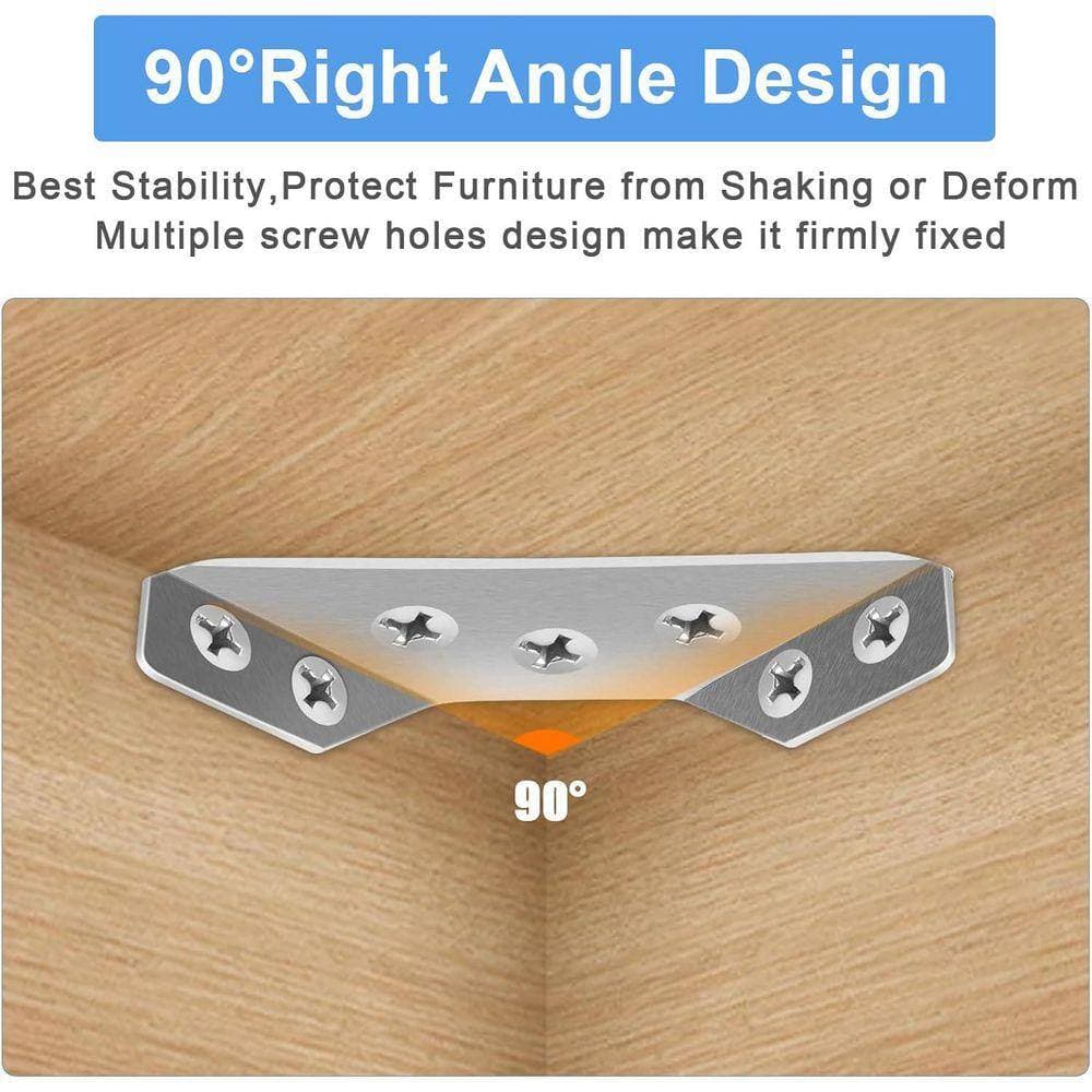 KIWDZFU Universal Stainless Steel Furniture Corner Connectors 50 Pcs with Screws for Shelves Wood Furniture Cabinets (3)