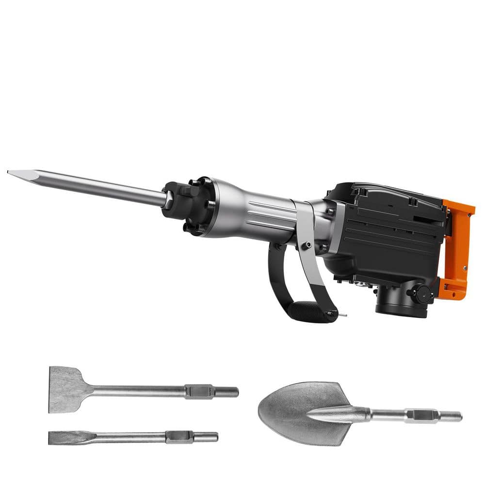 SKYSHALO Demolition Jack Hammer, 2200W Jack Hammer Concrete Breaker, 1350 BPM, 29.7 L x 6.5 in. W, 4pcs Chisels Bit, Case, Black (1)