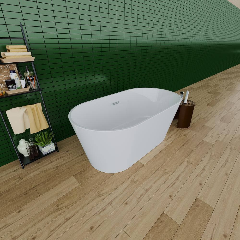 HOMEMYSTIQUE 59 in. x 31.1 in. Soaking Bathtub with Center Drain in White (2)