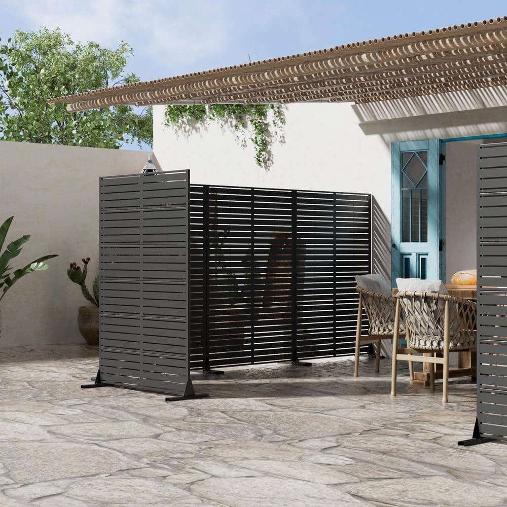 Lirago 72 in. 47 in. Outdoor Metal Privacy Screen Garden Fence Louver Pattern (4)