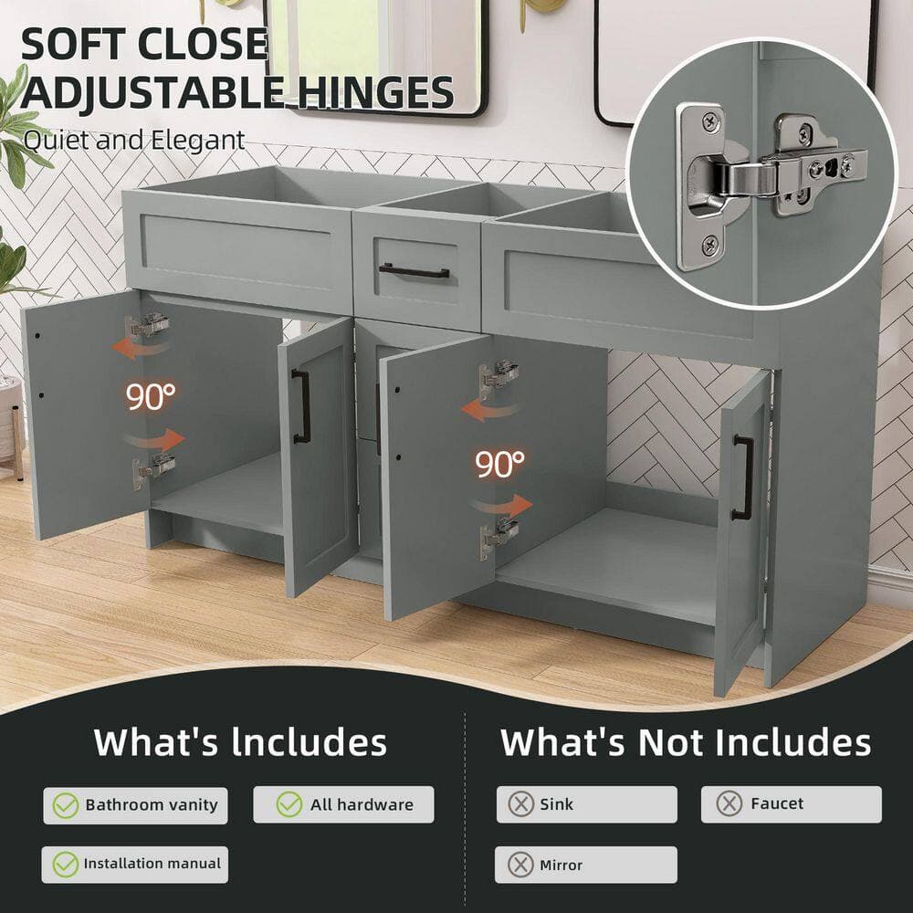 Zeafive Mox 60 in. W x 21.5 in. D x 33.5 in. H Freestanding Bathroom Double Vanity Cabinet without Top in Sky Gray Unassembled (3)