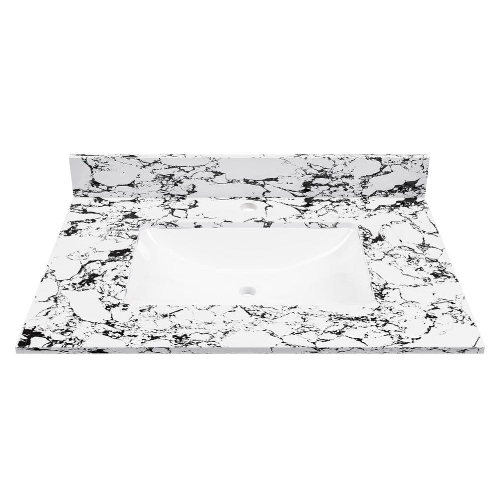 Boosicavelly 31 in. Undermount Rectangular Bathroom Sink with Backsplash in White Sintered Stone (1)