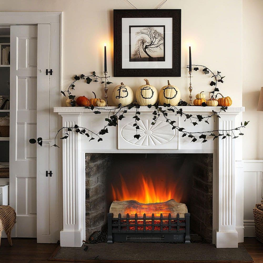 Clihome 20 in. Freestanding Electric Fireplace Insert in Antique Black with 3D Logs, 1400-Watt Heater for 400 sq. ft. (2)
