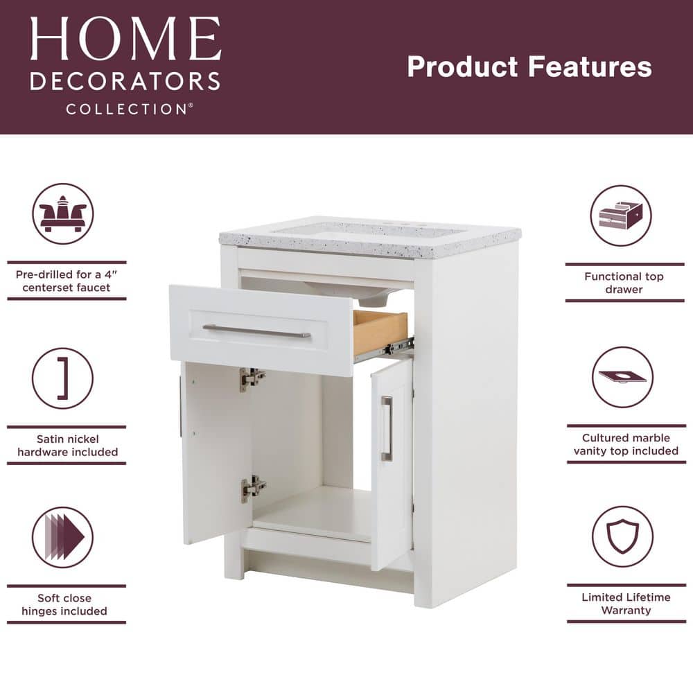 Home Decorators Collection Clady 25 in. Single Sink White Bath Vanity with Silver Ash Cultured Marble Top (Assembled) (4)