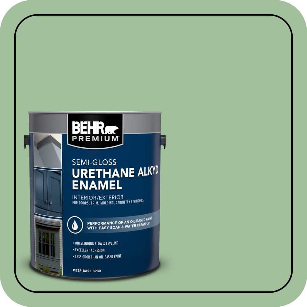 BEHR PREMIUM 1 gal. #BIC-25 Spring Sprig Urethane Alkyd Semi-Gloss Enamel Interior/Exterior Paint (1)