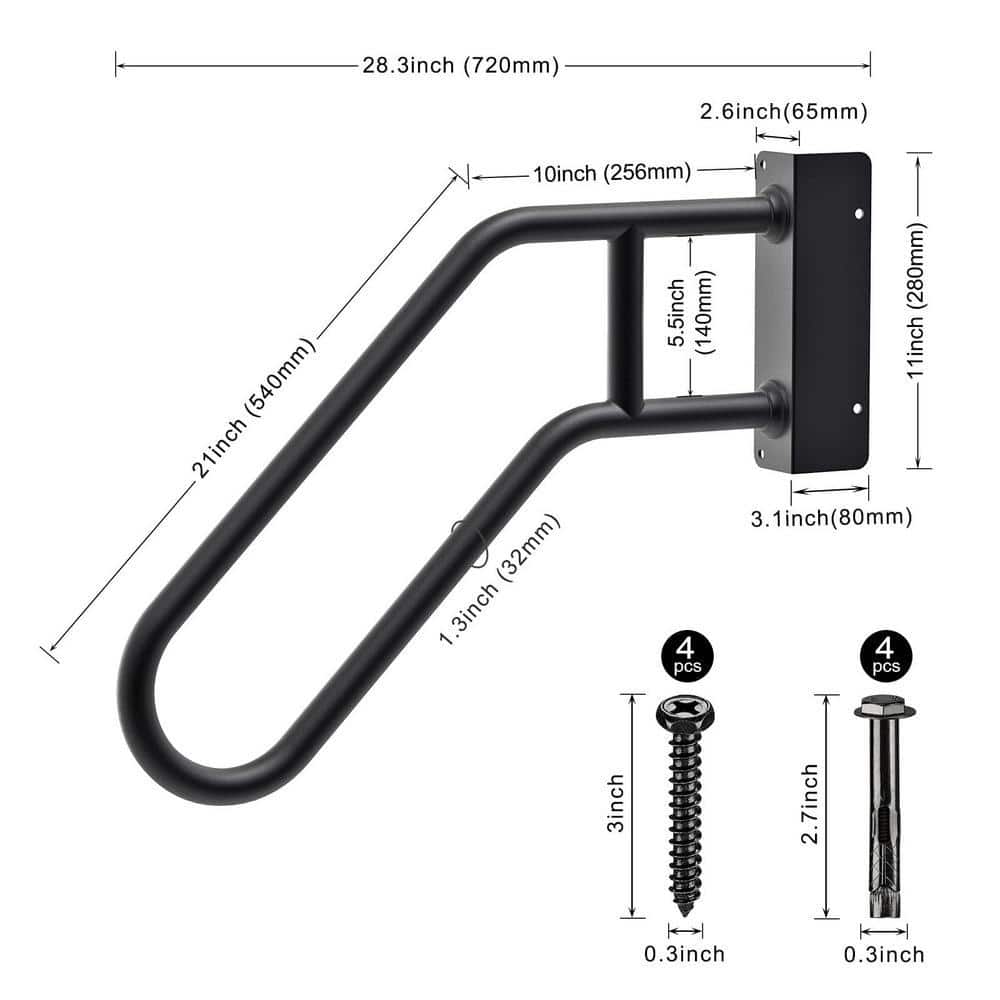 Angel Sar Black 28.3 in. Left Handed Handrails for Outdoor 1-4 Step, U-Shape Safety Handle for Garage, Porch, Garden (2)
