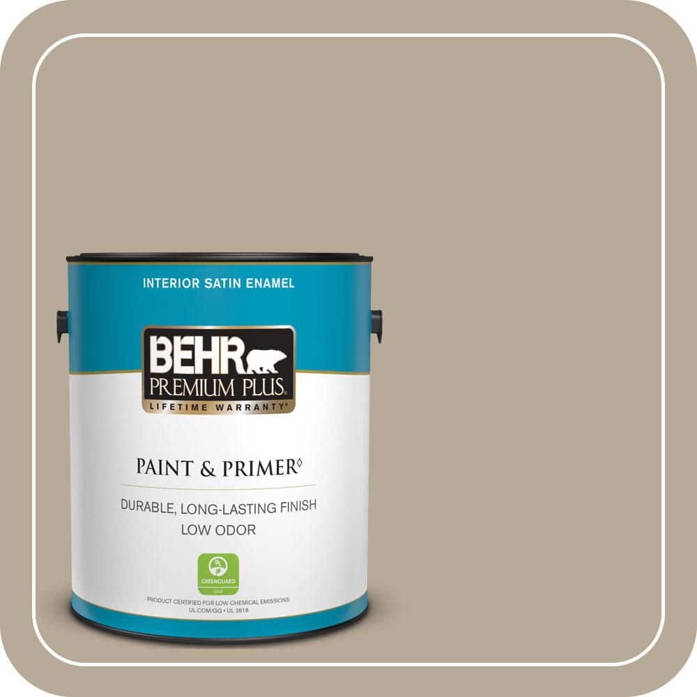 BEHR PREMIUM PLUS 1 gal. #MQ2-20 Safari Chic Satin Enamel Low Odor Interior Paint & Primer