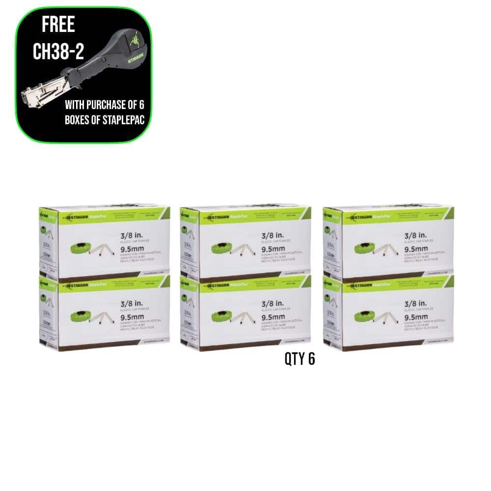 Stinger 3/8 in. leg x 3/8 in. Narrow Crown Steel 21-Gauge Collated Roofing Cap Staple Tool Bundle (12096-Count)