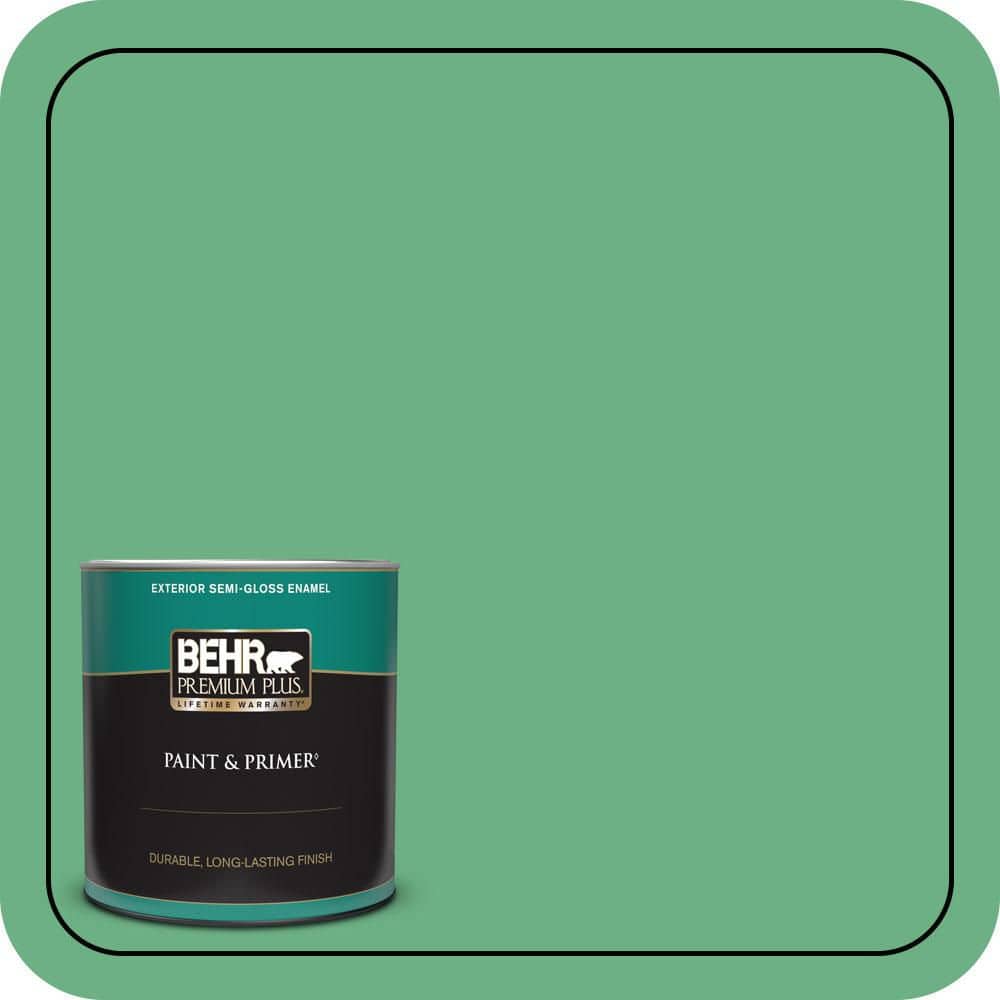 BEHR PREMIUM PLUS 1 qt. #P410-5 Lily Pads Semi-Gloss Enamel Exterior Paint & Primer
