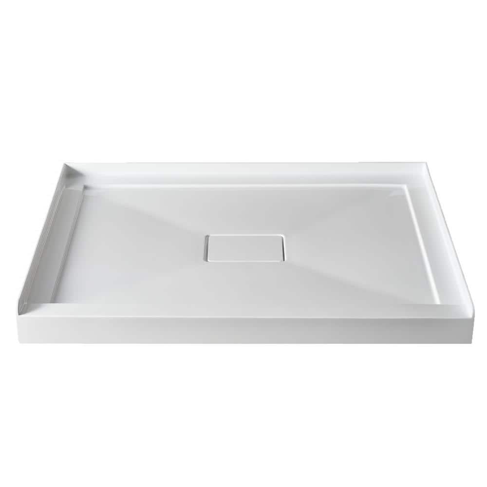 NTQ 42 in. L x 34 in. W Single Threshold Alcove Floor Shower Pan Base with Center Drain and Magnetic Cover in White (1)