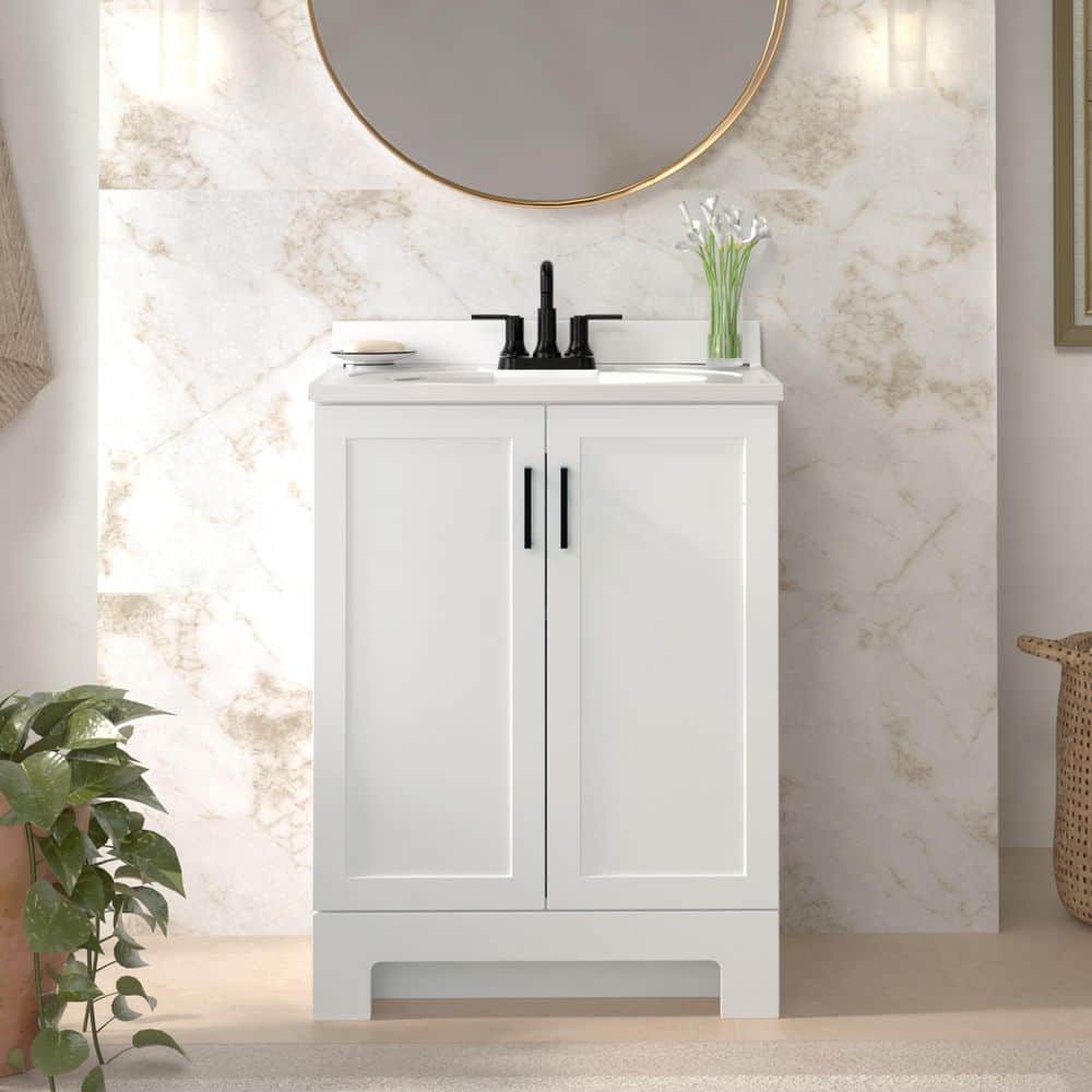 Glacier Bay Oakley 25 in. Single Sink White Freestanding Bath Vanity with White Cultured Marble Top (Assembled) (2)