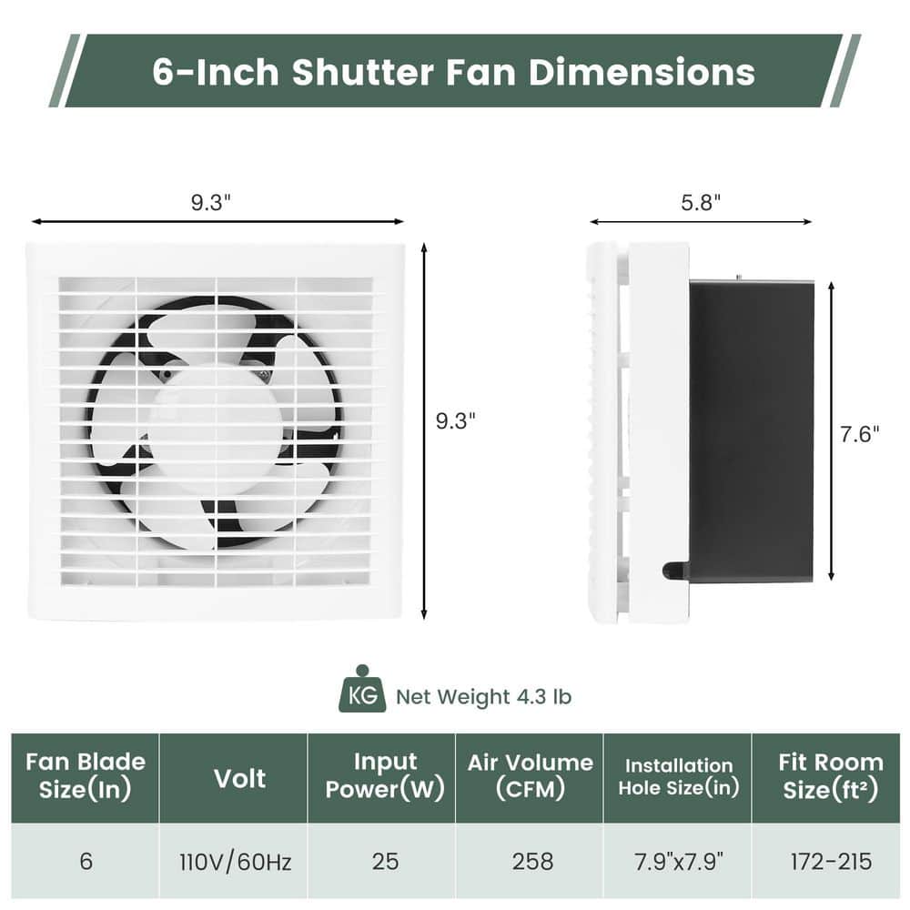 Wudkey 1-Piece Bathroom Accessory Set in White, 6 in. Shutter Exhaust Fan, Window or Wall Mount Ventilation Fan (2)