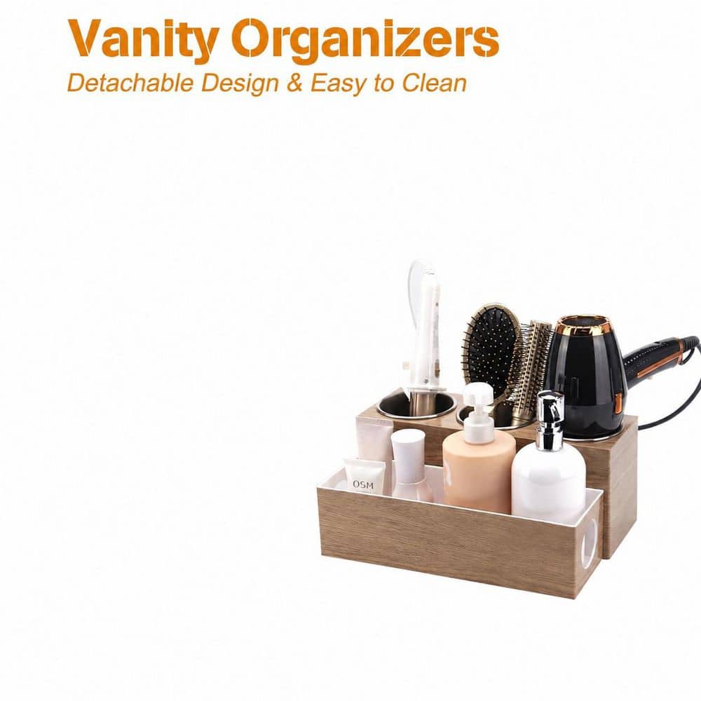 Anqtovp Bathroom Vanity Organizer in Wood Color for Hair Dryer, Curling Iron, Straightener, Hot Tools Storage (3)
