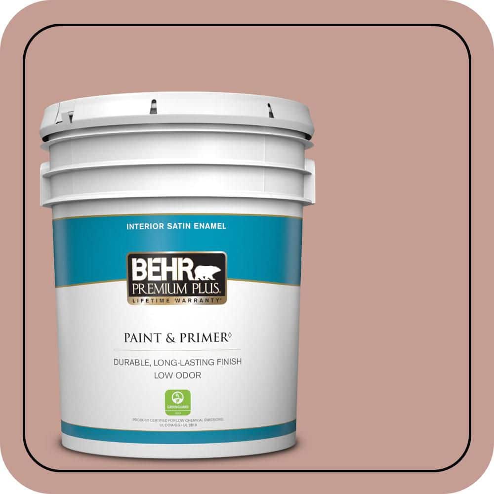 BEHR PREMIUM PLUS 5 gal. #S170-4 Retro Pink Satin Enamel Low Odor Interior Paint & Primer