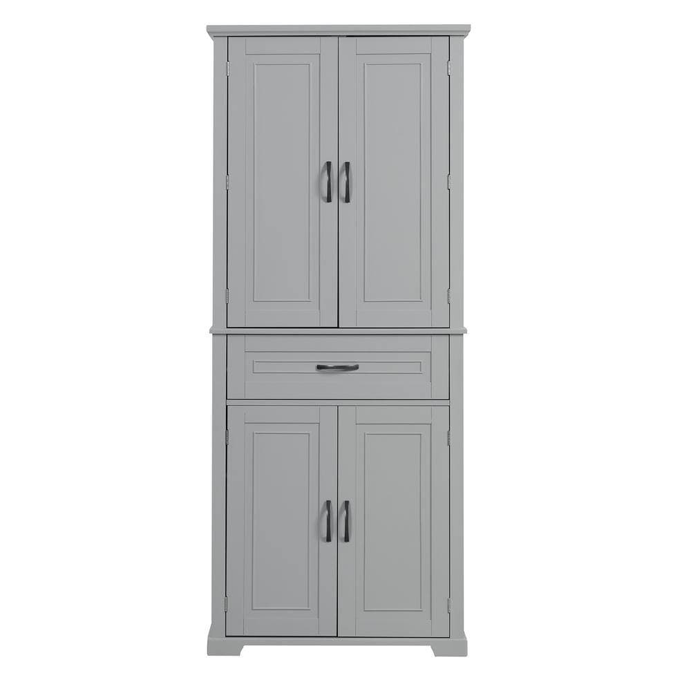 Unbranded 30 in. W x 16 in. D x 72 in. H Gray MDF Linen Cabinet with Adjustable Shelf and Drawer (2)