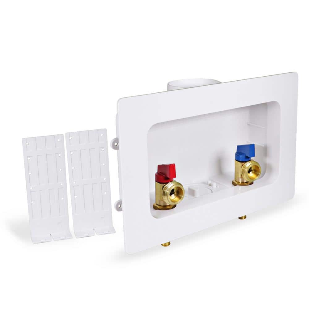 The Plumber's Choice 1/2 in. PEX B Brass Valve Fittings in White ABS Plastic Washing Machine Center Outlet Box 2 Pack (1)