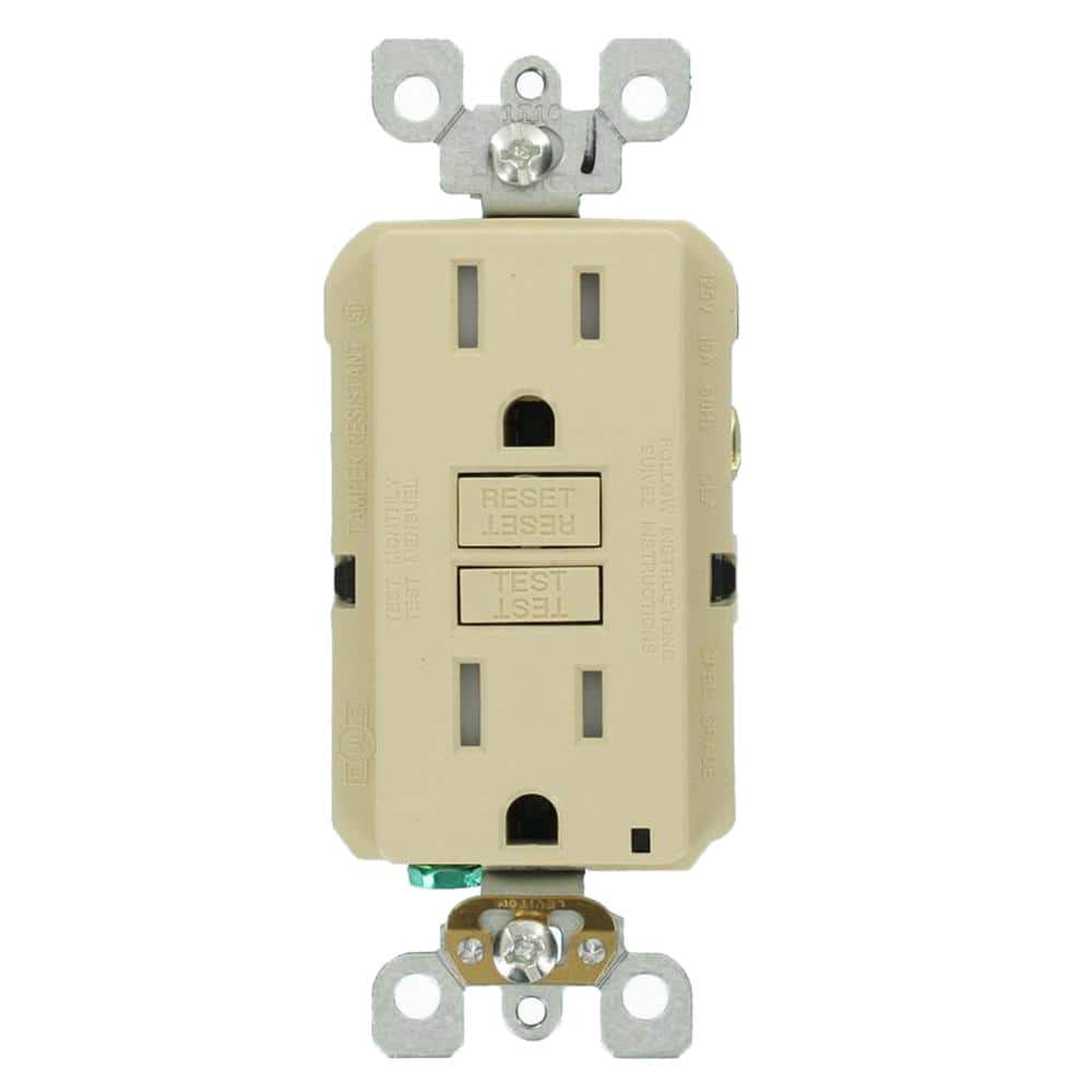 Leviton 15 Amp 125-Volt Duplex SmarTest Self-Test SmartlockPro Tamper Resistant GFCI Outlet, Ivory (4-Pack) GFTR1-4I