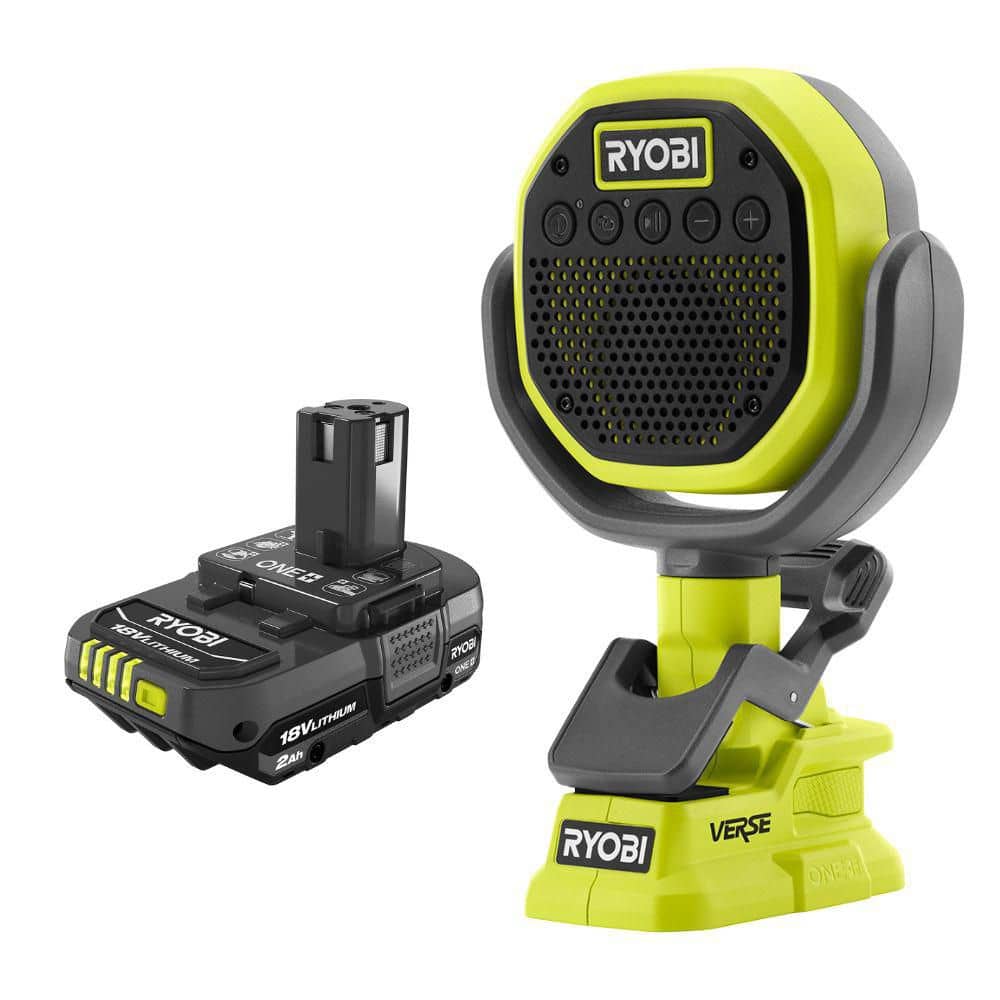 RYOBI ONE+ 18V Cordless VERSE Clamp Speaker with 2.0 Ah Battery