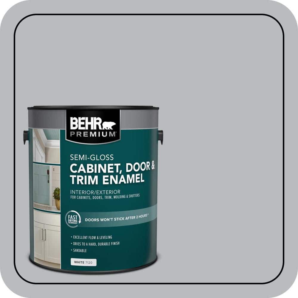 BEHR PREMIUM 1 gal. #PPU18-05 French Silver Semi-Gloss Enamel Interior/Exterior Cabinet, Door & Trim Paint (1)