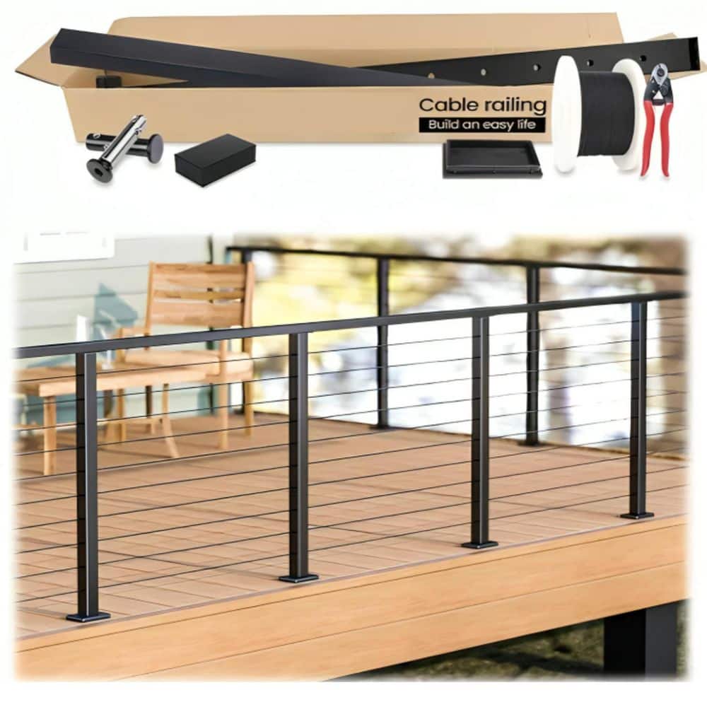 KIWDZFU 36 in. H x 234 in. W Black Stainless Steel Cable Railing Kit with Adjustable Handrail, DIY, Stair Railing Kit (1)