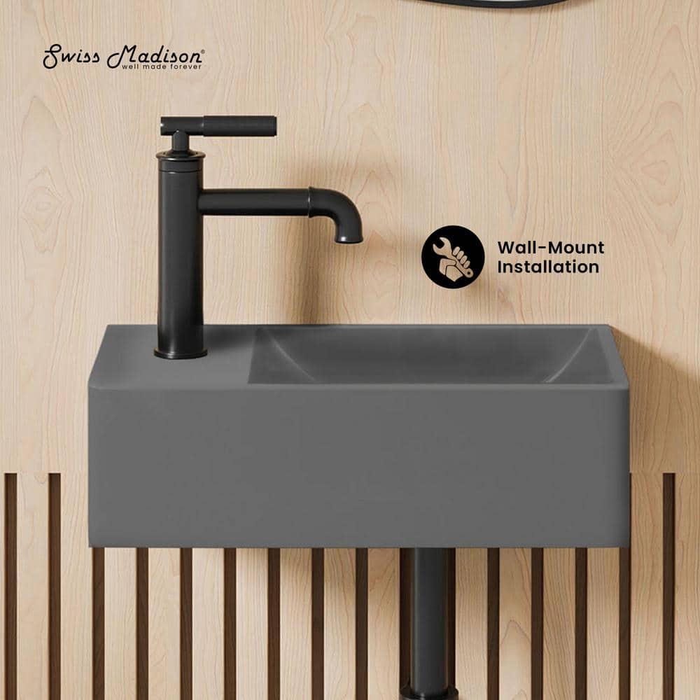 Swiss Madison Lisse 16 in. Concrete Rectangle Wall-Mounted Sink with Left Side Faucet Mount in Matte Dark Gray (2)