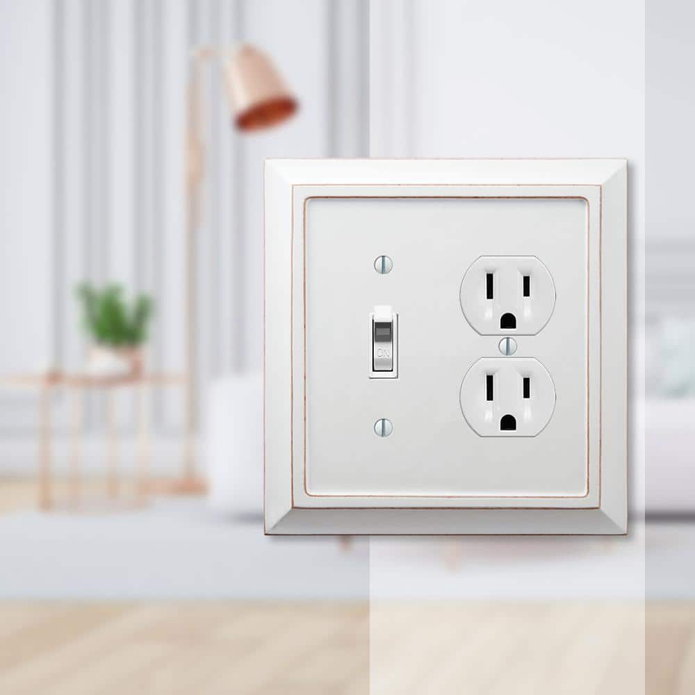 AMERELLE Savannah 2 Gang 1-Toggle and 1-Duplex Wood Wall Plate - White (2)