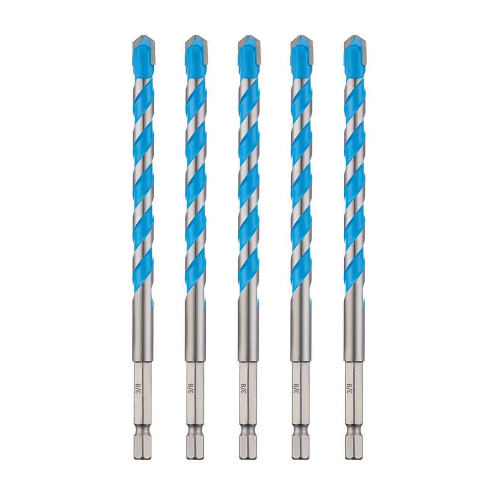 NVNOO 3/8 in. Concrete Drill Bit Set and Masonry Drill Bit Set for Glass, Brick, Plastic, Cement, Tile, Blue (5-Pack) (1)